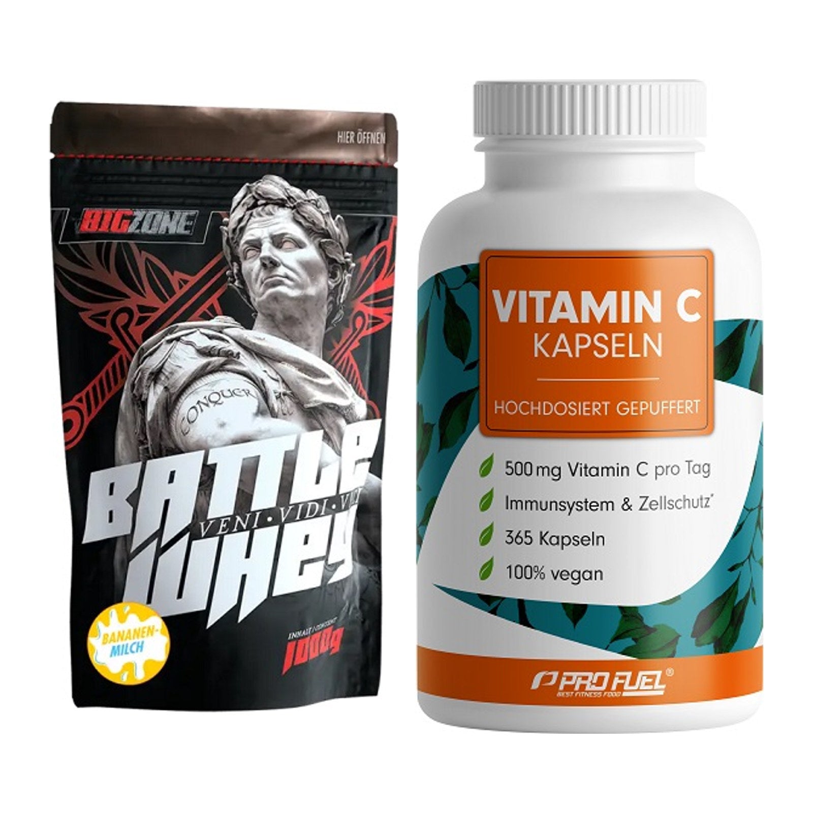 Basis-Set: Big Zone Battle Whey + ProFuel Vitamin C gepuffert – alle enthaltenen Artikel