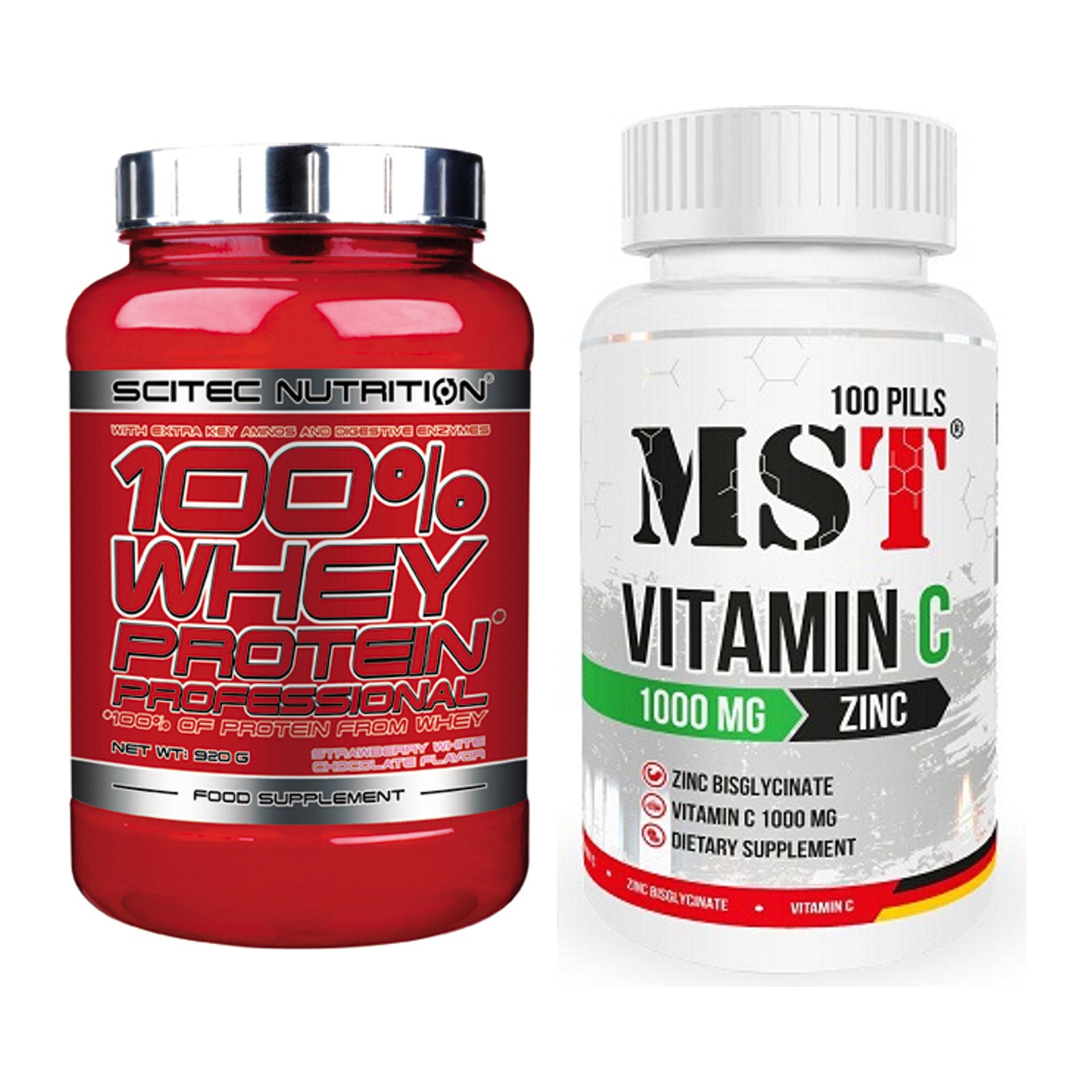 Basis-Set: Scitec 100% Whey + MST Vitamin C 1000 + Zinc – alle enthaltenen Artikel