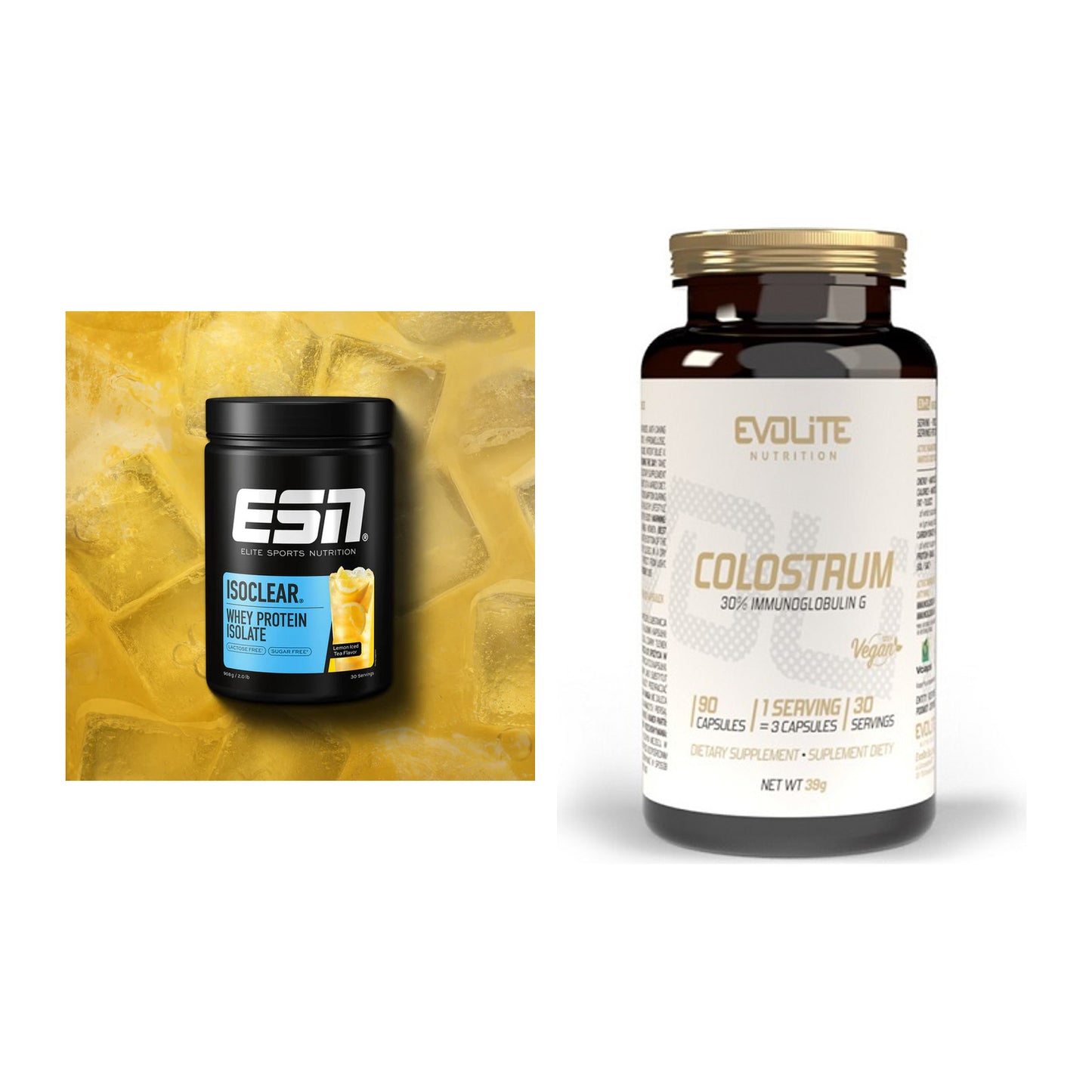 Basis-Set: ESN ISOCLEAR Whey Isolate + Evolite Nutrition Colostrum 30% – alle enthaltenen Artikel