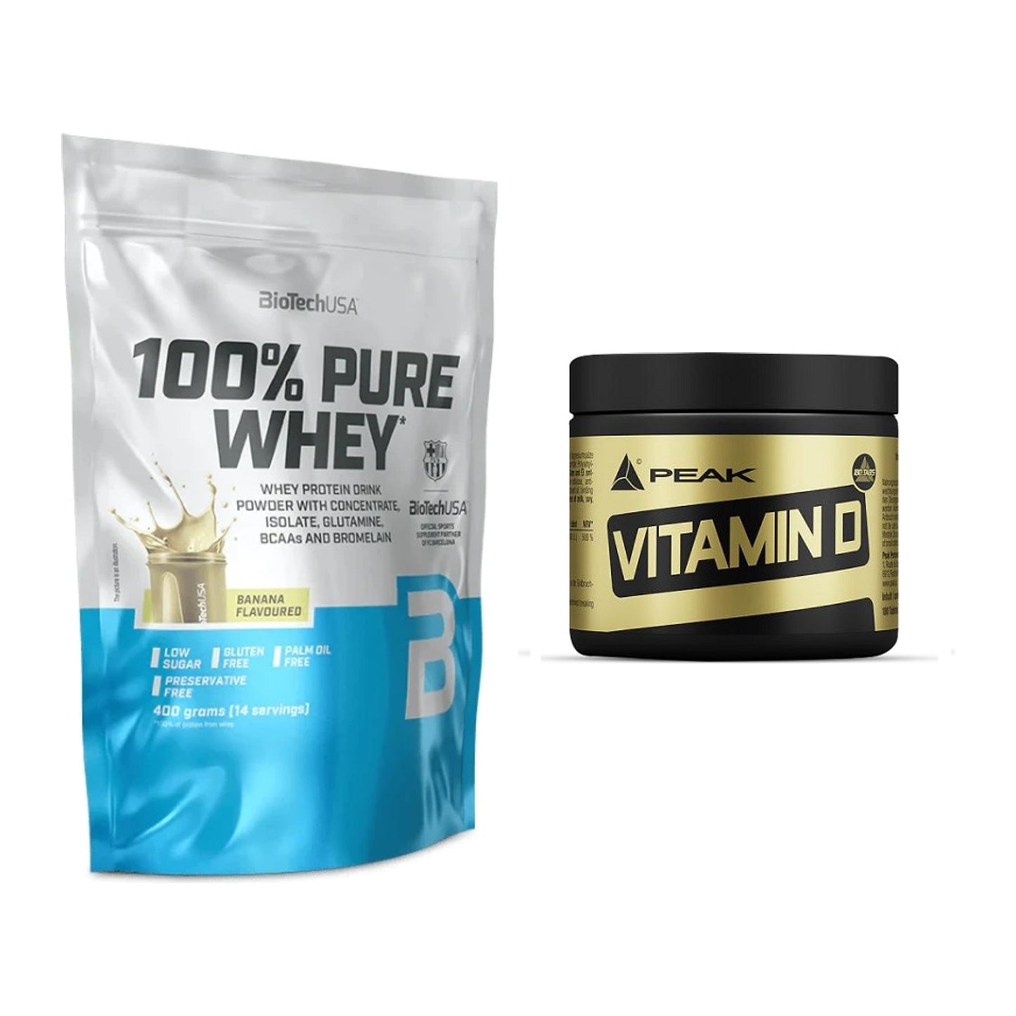 Basis-Set: BioTech 100% Pure Whey + Peak Vitamin D 180 Tabl. – alle enthaltenen Artikel