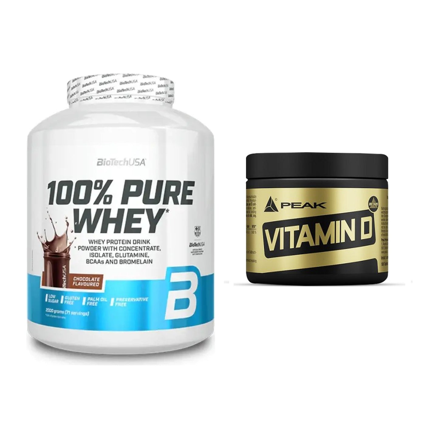 Basis-Set: BioTech 100% Pure Whey + Peak Vitamin D 180 Tabl. – alle enthaltenen Artikel