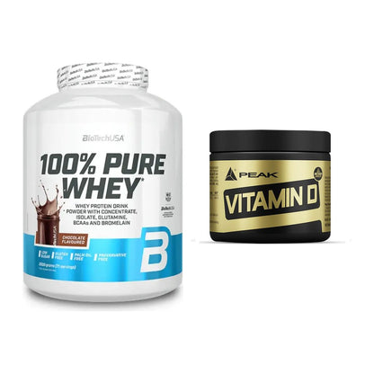 Basis-Set: BioTech 100% Pure Whey + Peak Vitamin D 180 Tabl. – alle enthaltenen Artikel
