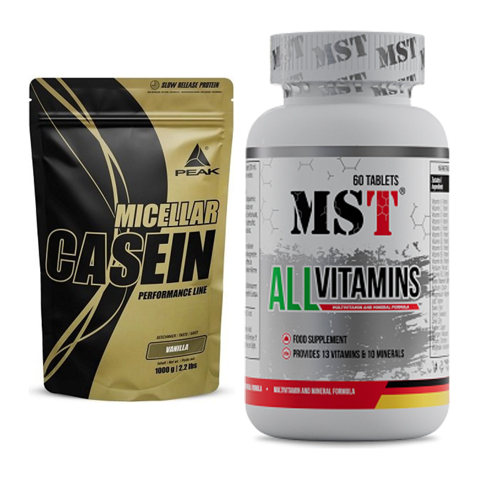 Basis-Set: Peak Micellar Casein + MST All Vitamins 60 Pillen – alle enthaltenen Artikel