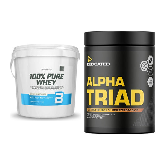 Basis-Set: BioTech 100% Pure Whey + Dedicated Alpha Triad 180 Tabl. – alle enthaltenen Artikel