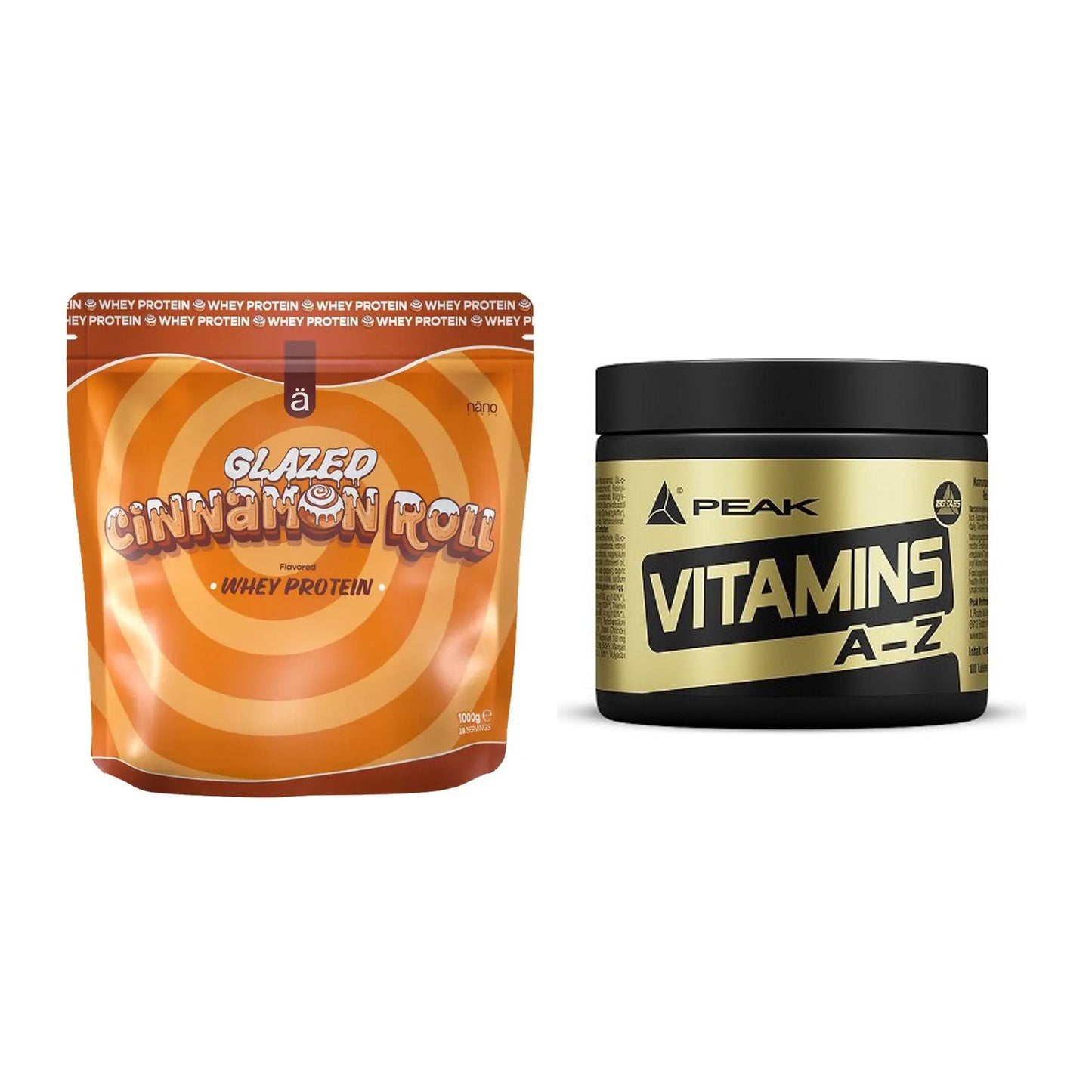 Basis-Set: Nanosupps Whey Protein + Peak Vitamin A-Z 180 Tabl. – alle enthaltenen Artikel