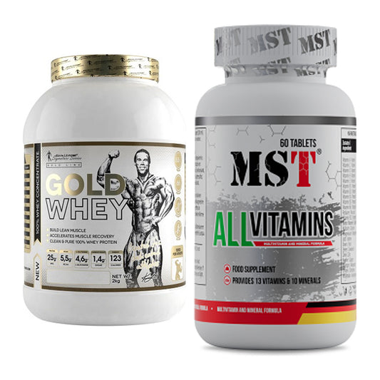 Basis-Set: Kevin Levrone Gold Whey + MST All Vitamins 60 Pillen – alle enthaltenen Artikel
