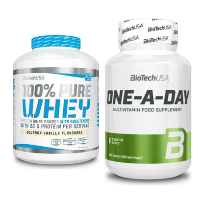 Basis-Set: BioTech 100% Pure Whey + BioTech One A Day 100 Tabl. – alle enthaltenen Artikel
