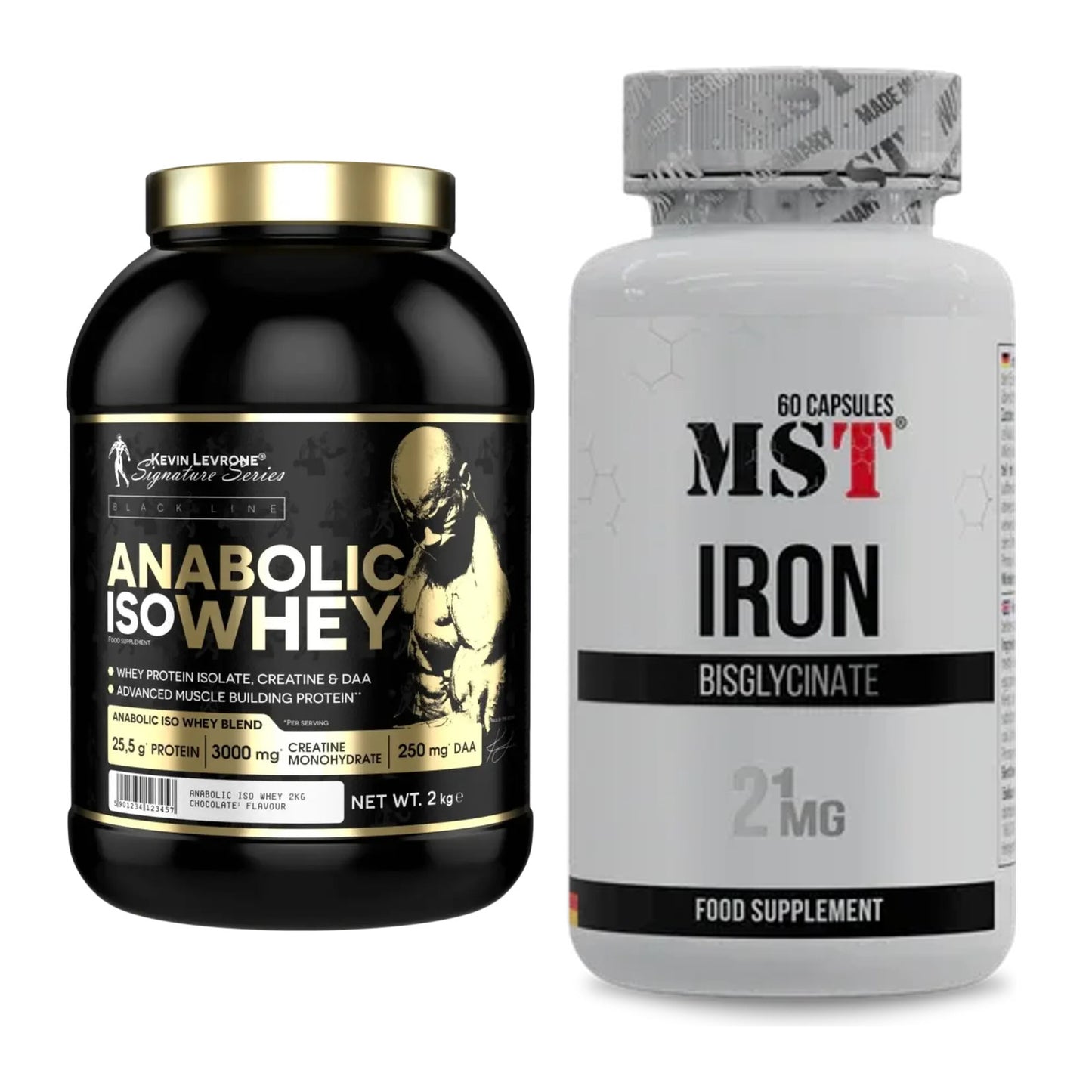 Basis-Set: Kevin Levrone Anabolic Iso Whey + MST Iron Bisglycinate – alle enthaltenen Artikel