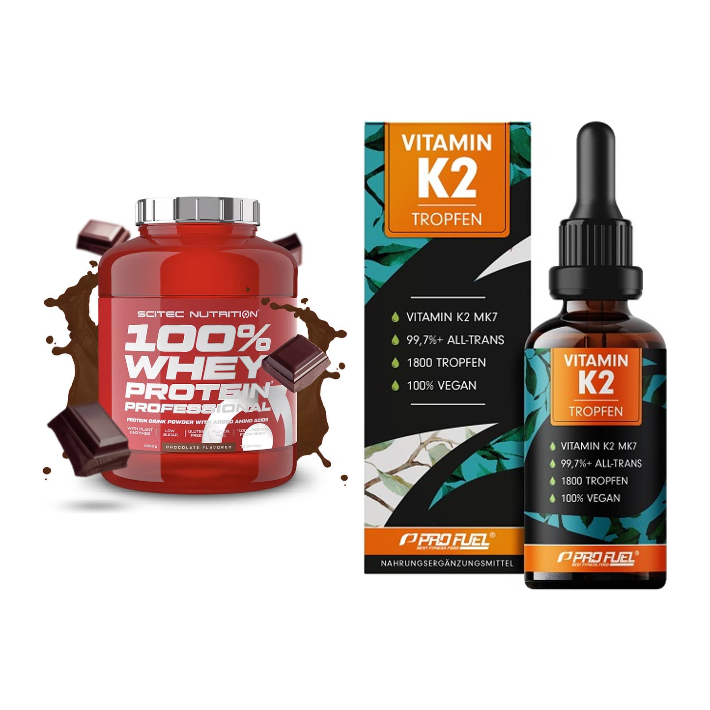 Basis-Set: Scitec 100% Whey + ProFuel Vitamin K2 (1800 – alle enthaltenen Artikel