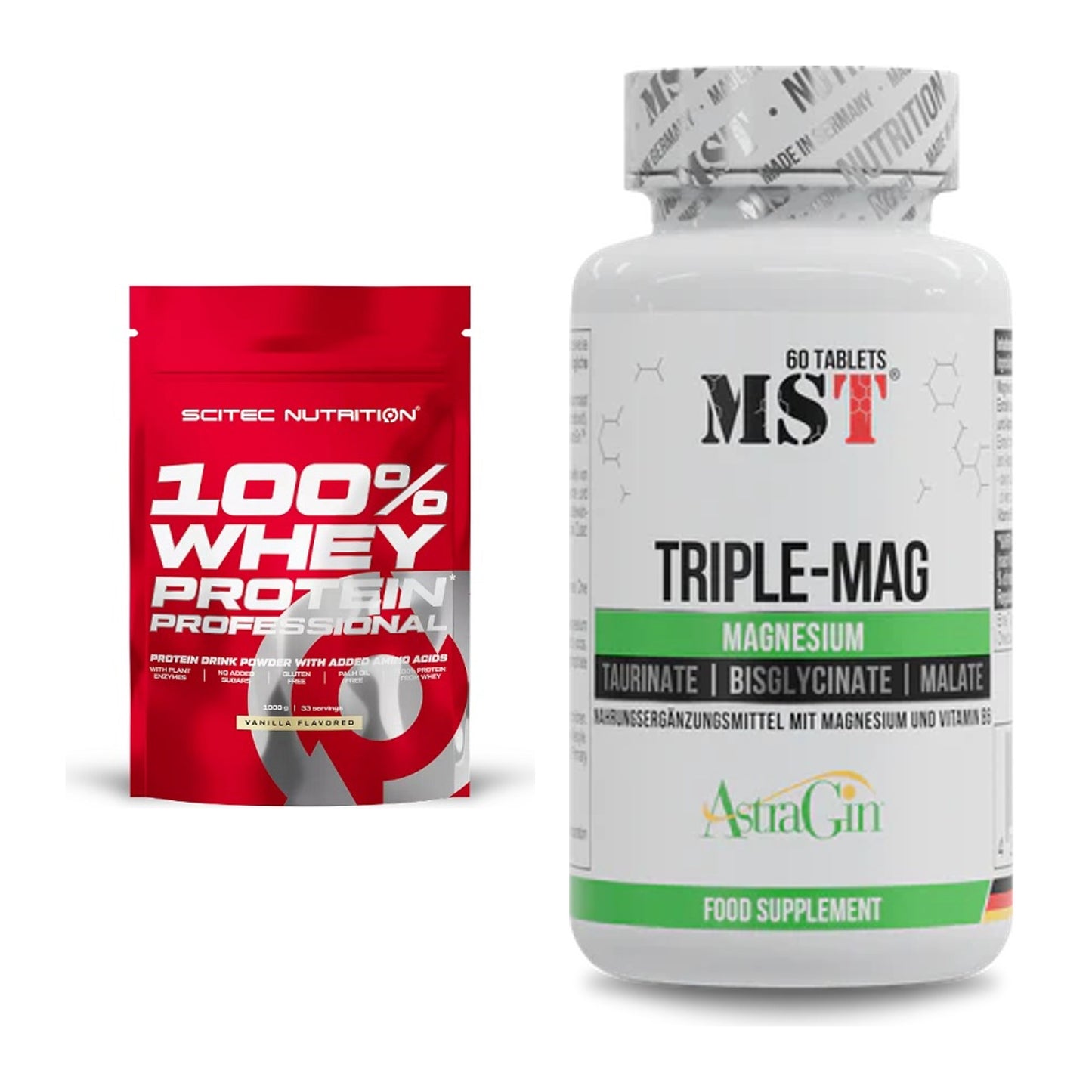 Basis-Set: Scitec 100% Whey Protein + MST Tripple Mag – alle enthaltenen Artikel
