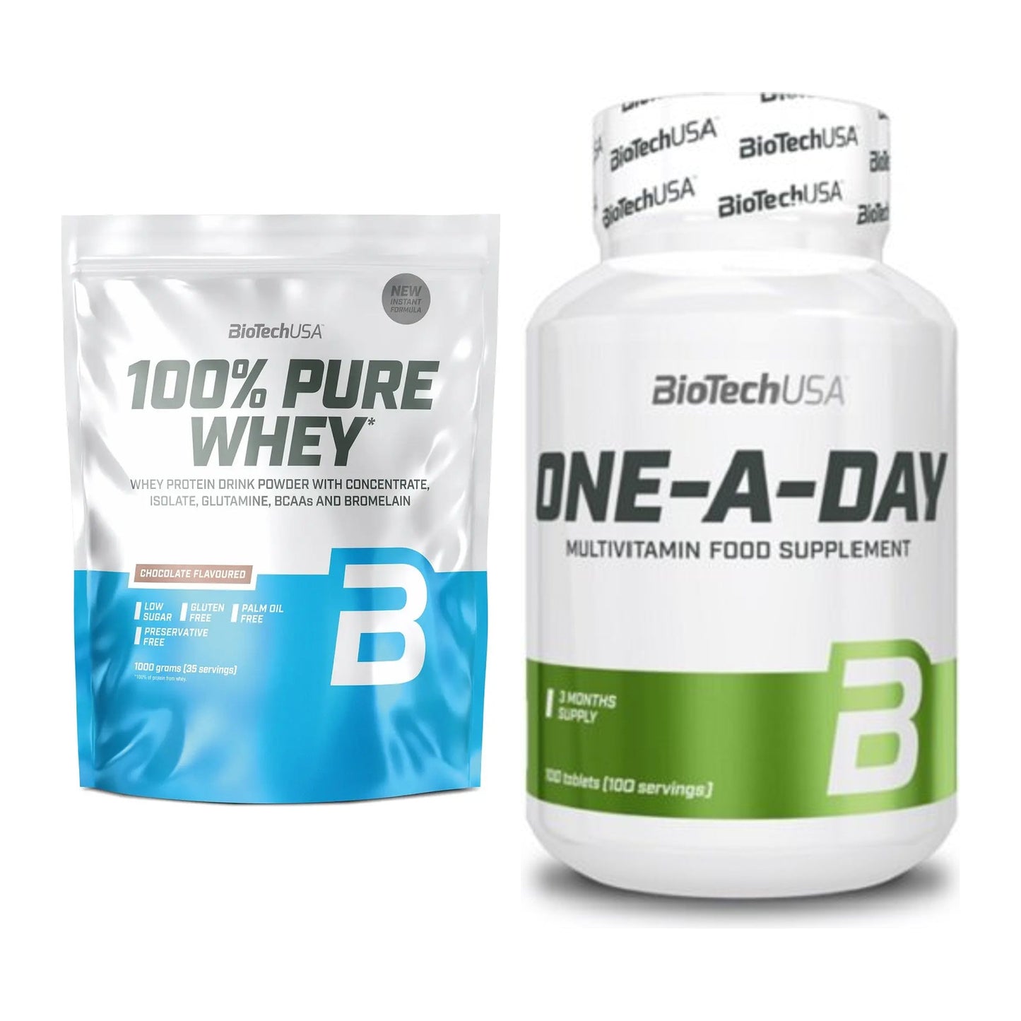 Basis-Set: BioTech 100% Pure Whey + BioTech One A Day 100 Tabl. – alle enthaltenen Artikel
