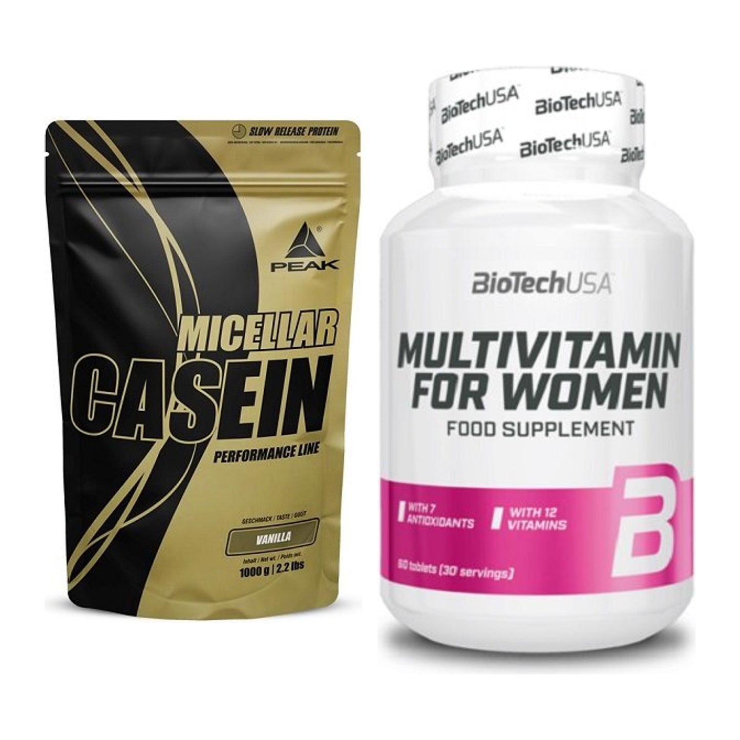 Basis-Set: Peak Micellar Casein + BioTech Multivitamin für Frau 60 – alle enthaltenen Artikel