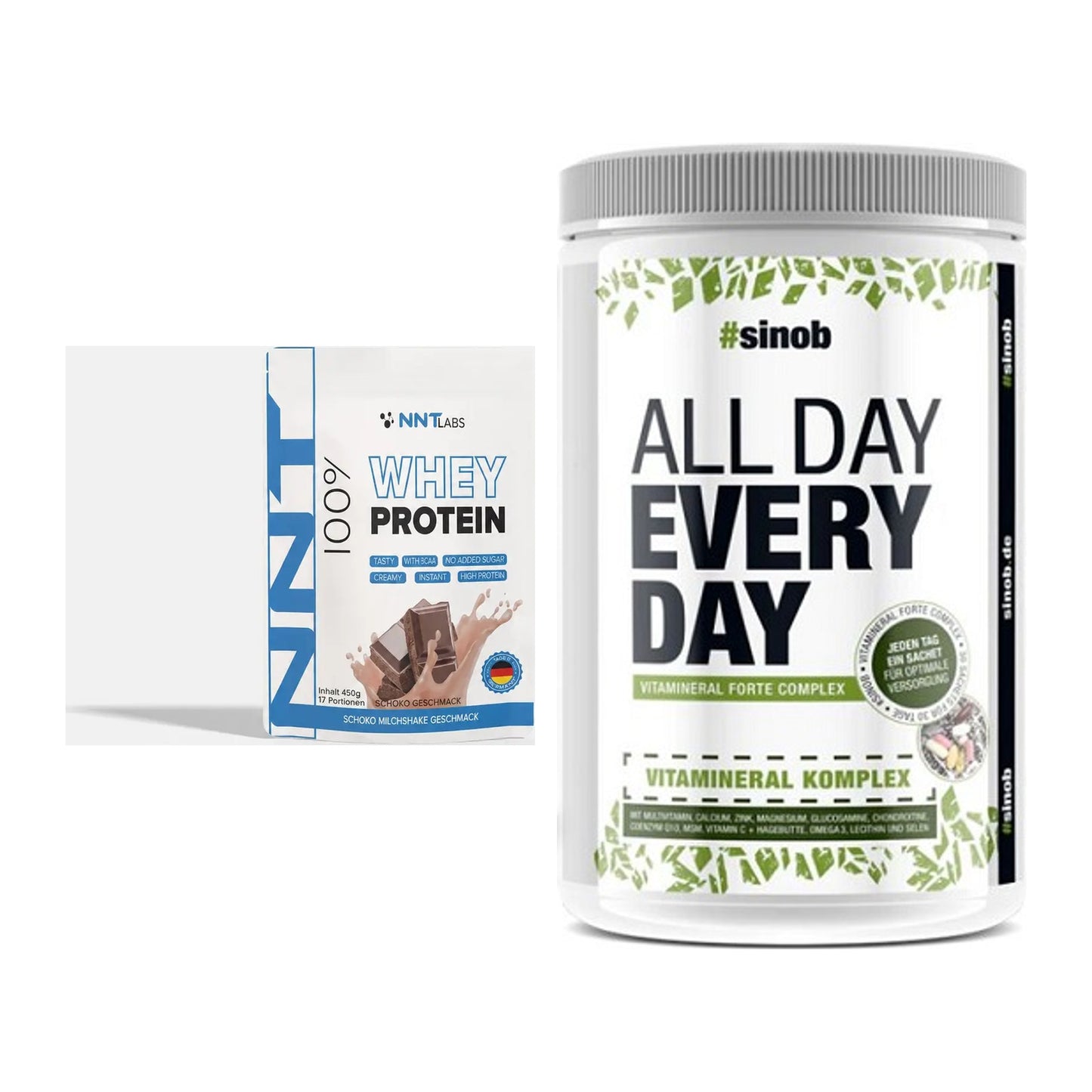 Basis-Set: NNT Whey + Sinob All Day Every Day 30 Serv. – alle enthaltenen Artikel