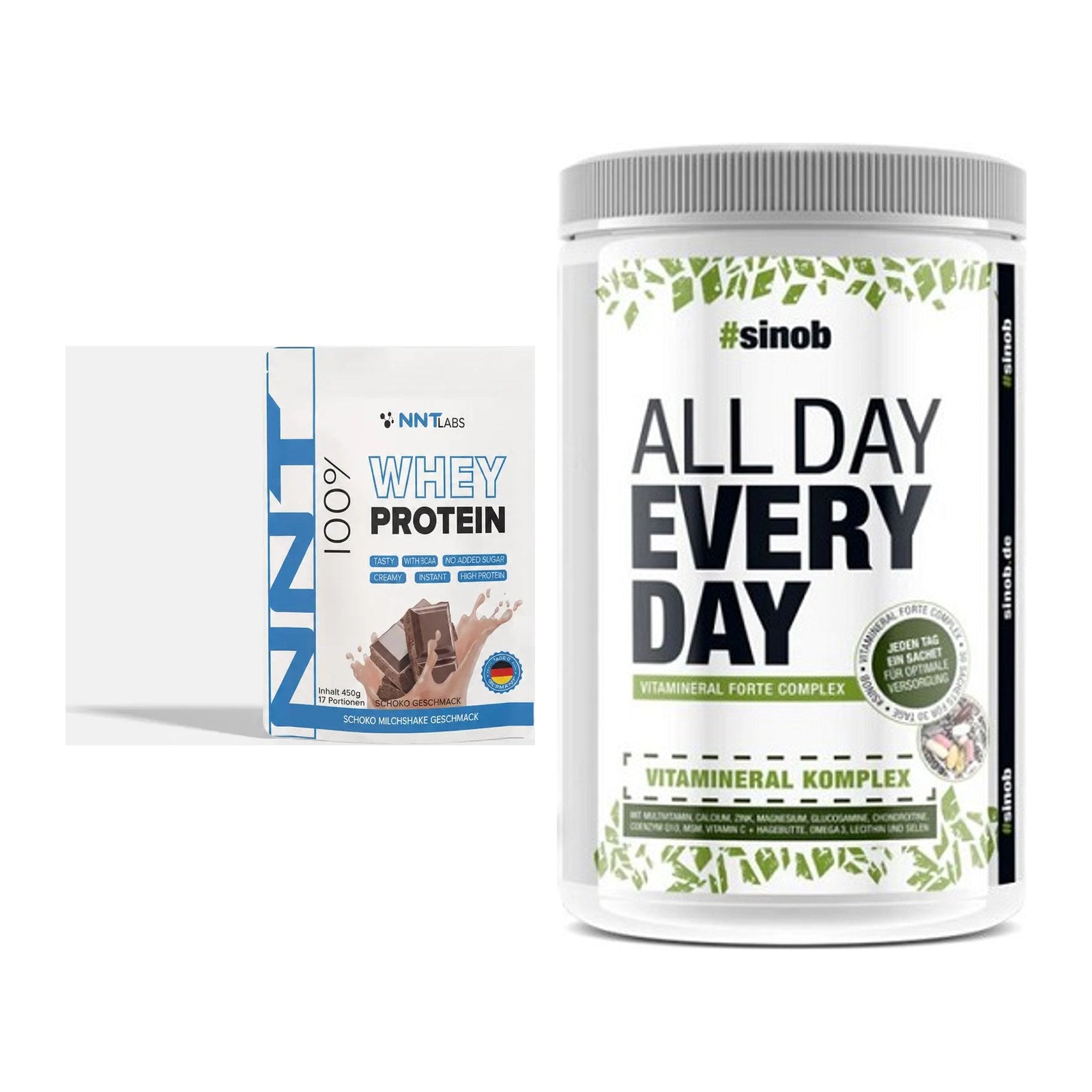 Basis-Set: NNT Whey + Sinob All Day Every Day 30 Serv. – alle enthaltenen Artikel