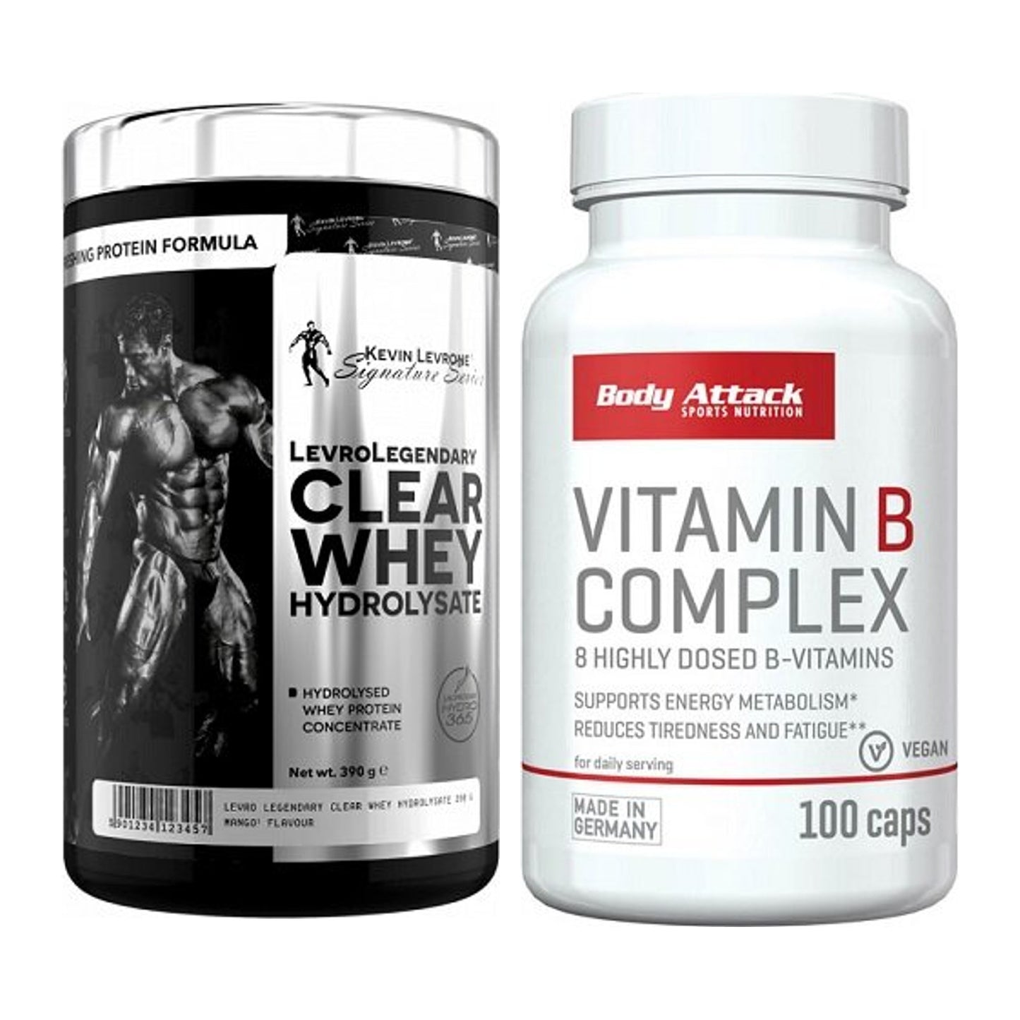 Basis-Set: Kevin Levrone Clear Whey + Body Attack Vitamin B-Complex – alle enthaltenen Artikel