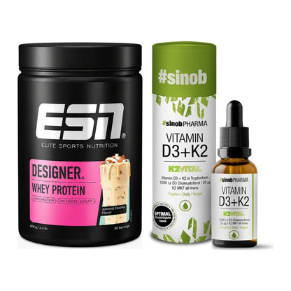 Basis-Set: ESN Designer Whey + Sinob Vitamin D3 + K2 Tropfen – alle enthaltenen Artikel