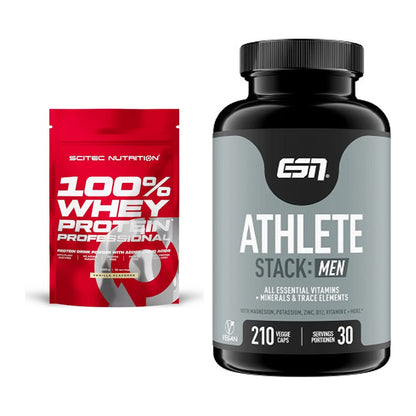 Basis-Set: Scitec 100% Whey Protein + ESN Athlete Stack:MEN – alle enthaltenen Artikel
