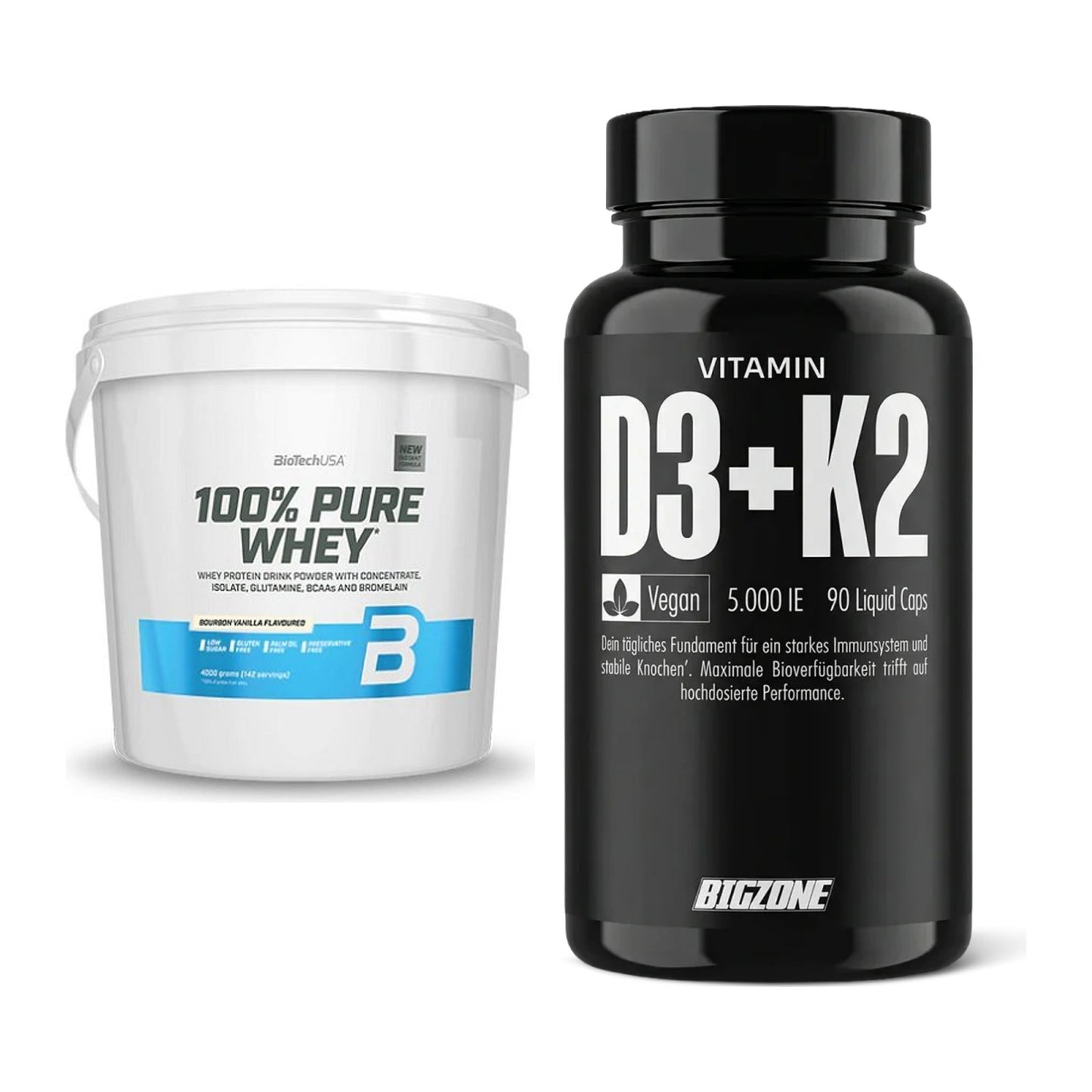 Basis-Set: BioTech 100% Pure Whey + Big Zone Vitamin D3 + K2 – alle enthaltenen Artikel