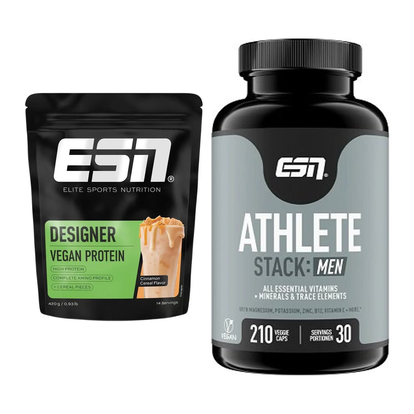 Basis-Set: ESN Designer Vegan Protein + ESN Athlete Stack:MEN – alle enthaltenen Artikel