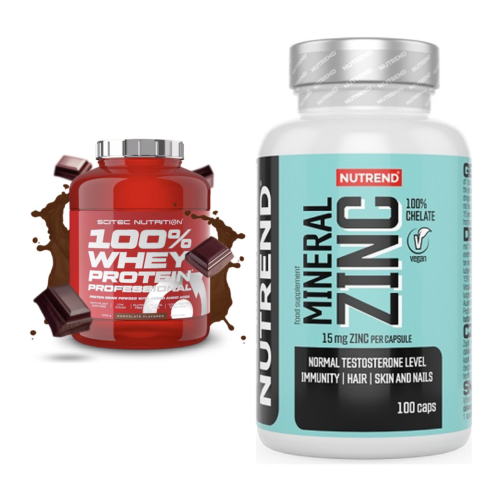 Basis-Set: Scitec 100% Whey Professional + Nutrend Zinc Chelate 15mg – alle enthaltenen Artikel