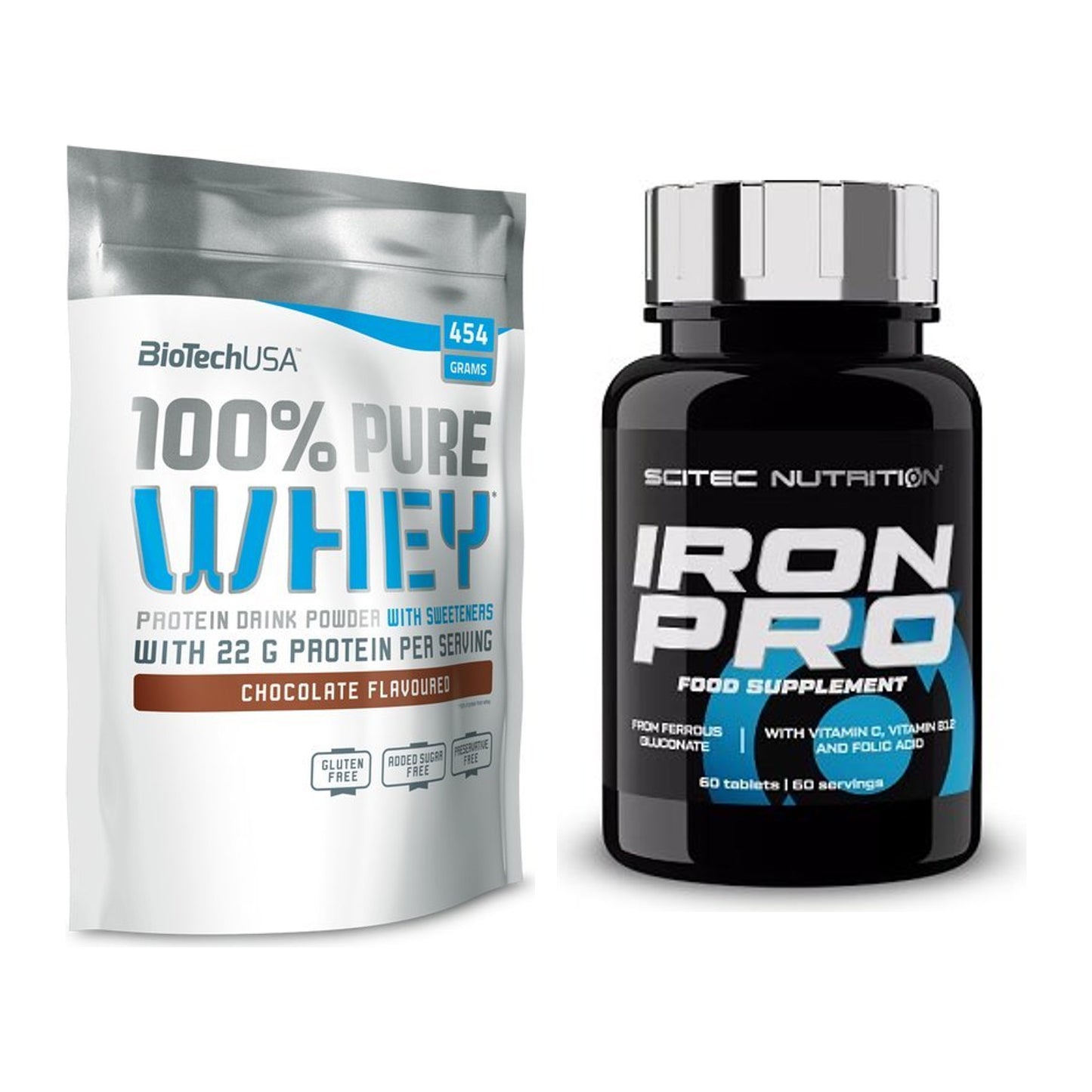 Basis-Set: BioTech 100% Pure Whey + Scitec Iron Pro – alle enthaltenen Artikel