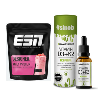 Basis-Set: ESN Designer Whey + Sinob Vitamin D3 + K2 Tropfen – alle enthaltenen Artikel