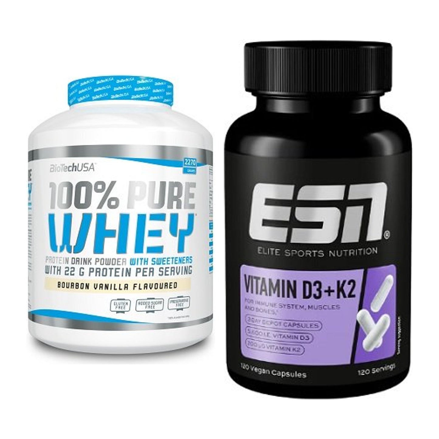 Basis-Set: BioTech 100% Pure Whey + ESN Vitamin D3 + K2 – alle enthaltenen Artikel