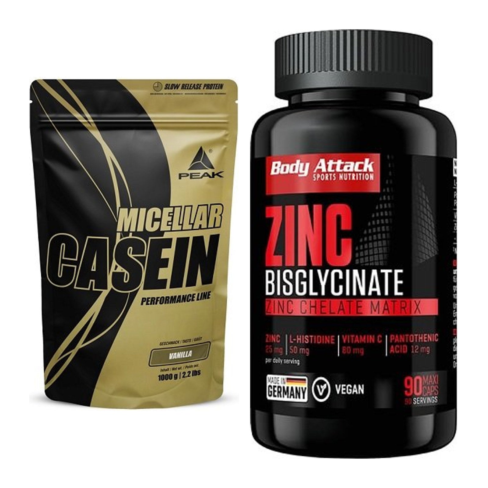 Basis-Set: Peak Micellar Casein + Body Attack Zink Bisglycinate – alle enthaltenen Artikel