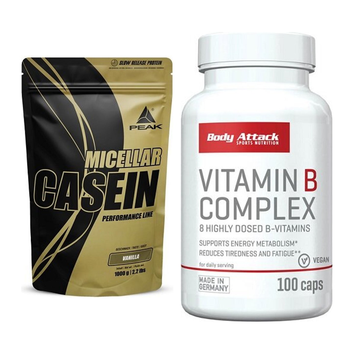 Basis-Set: Peak Micellar Casein + Body Attack Vitamin B-Complex – alle enthaltenen Artikel