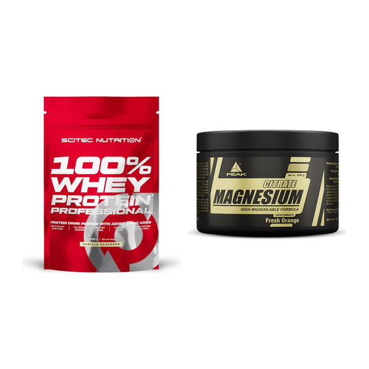 Basis-Set: Scitec 100% Whey Protein + Peak Magnesium Citrat – alle enthaltenen Artikel