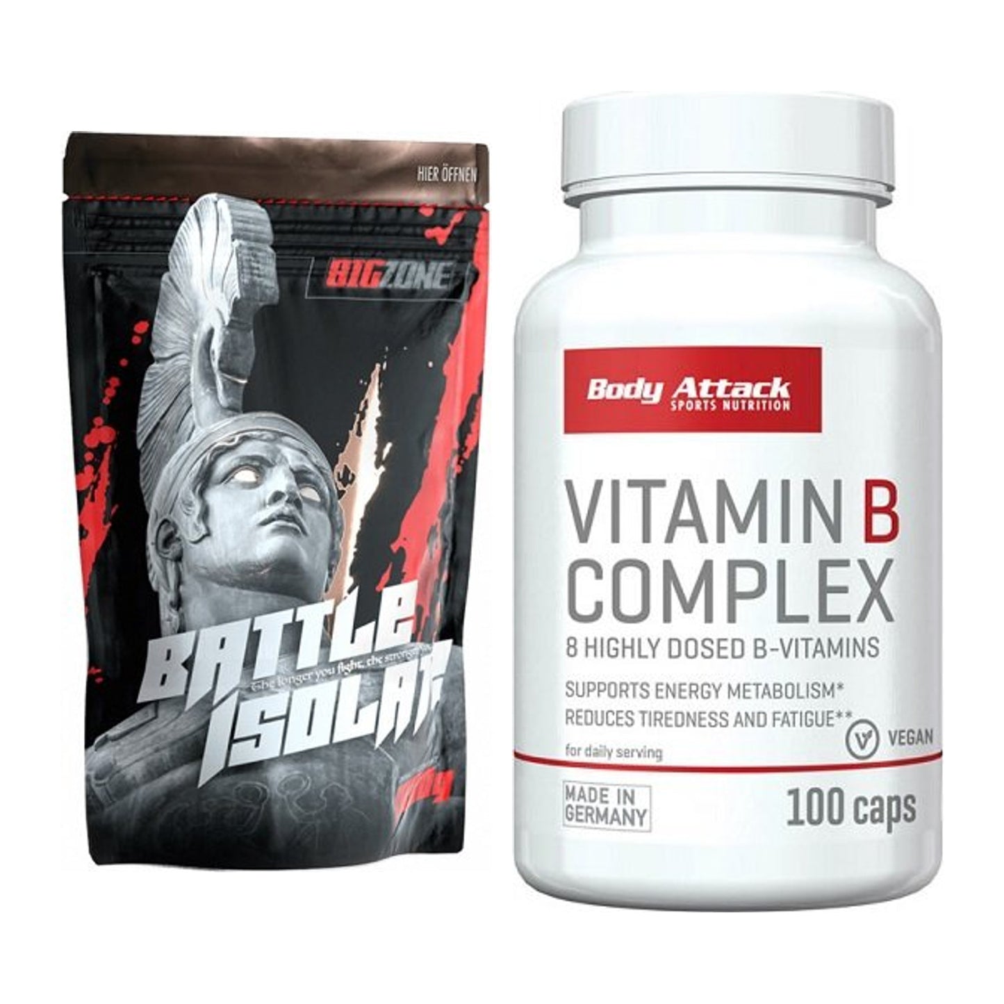 Basis-Set: Big Zone Battle Isolate + Body Attack Vitamin B-Complex – alle enthaltenen Artikel