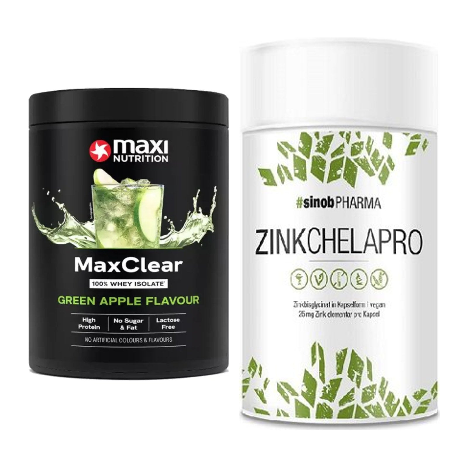 Basis-Set: MaxiNutrition MaxClear 100% Clear + Sinob Zink Chelapro – alle enthaltenen Artikel