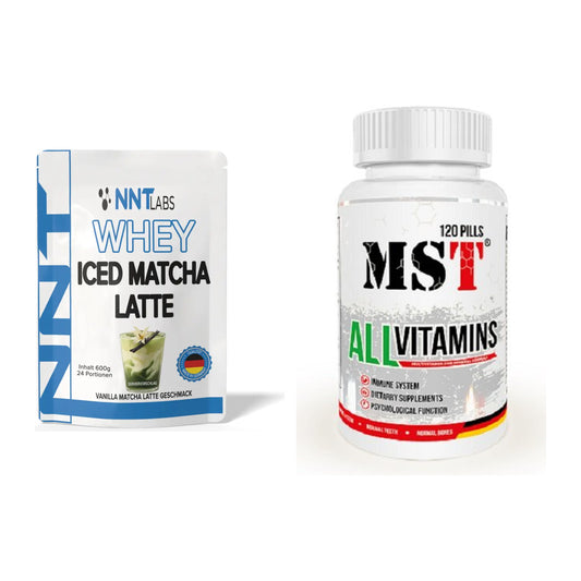 Zestaw podstawowy: NNT Whey ICED MATCHA LATTE + MST All Vitamins 120 tabletek - wszystkie pozycje w zestawie