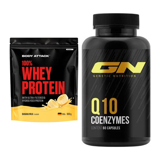 Basis-Set: Body Attack 100% Whey Protein + GN Q10 Health Line – alle enthaltenen Artikel