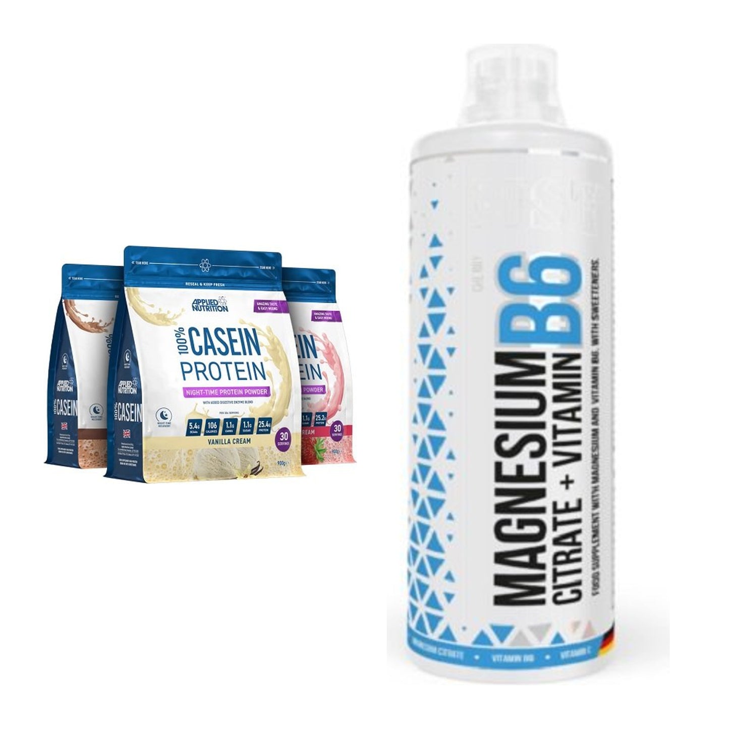 Basis-Set: Applied Nutrition 100% Casein + MST Magnesium B6 – alle enthaltenen Artikel