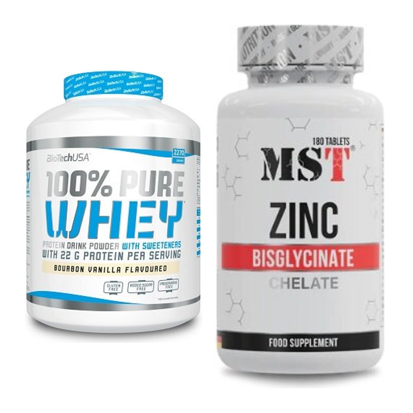 Basis-Set: BioTech 100% Pure Whey + MST Zinc Chelate Bisglycinate – alle enthaltenen Artikel