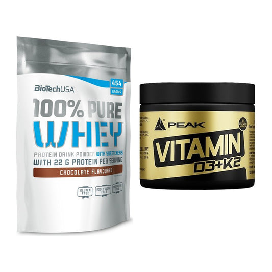Basis-Set: BioTech 100% Pure Whey + Peak Vitamin D3+K2 120 Tabl. – alle enthaltenen Artikel