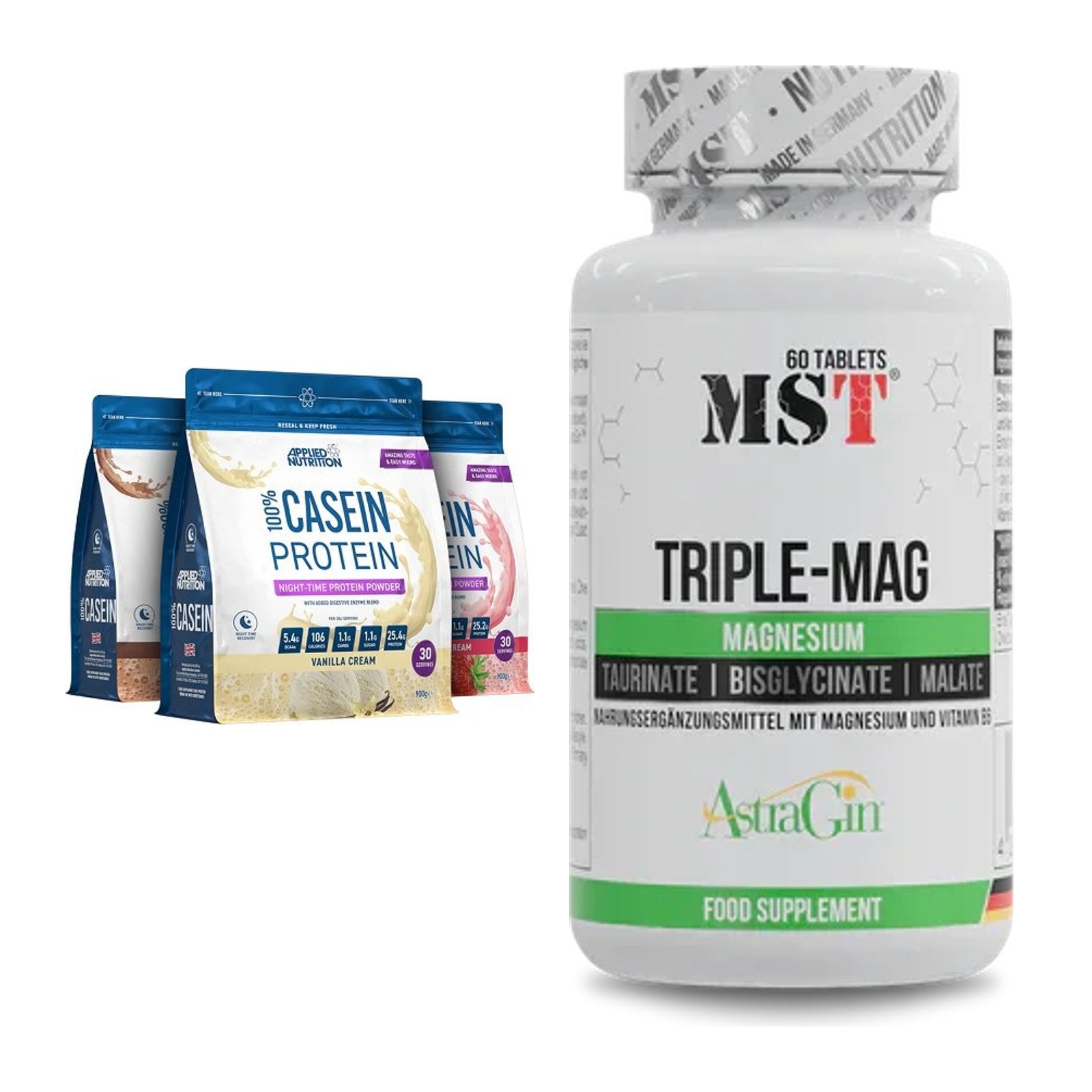 Basis-Set: Applied Nutrition 100% Casein + MST Tripple Mag – alle enthaltenen Artikel