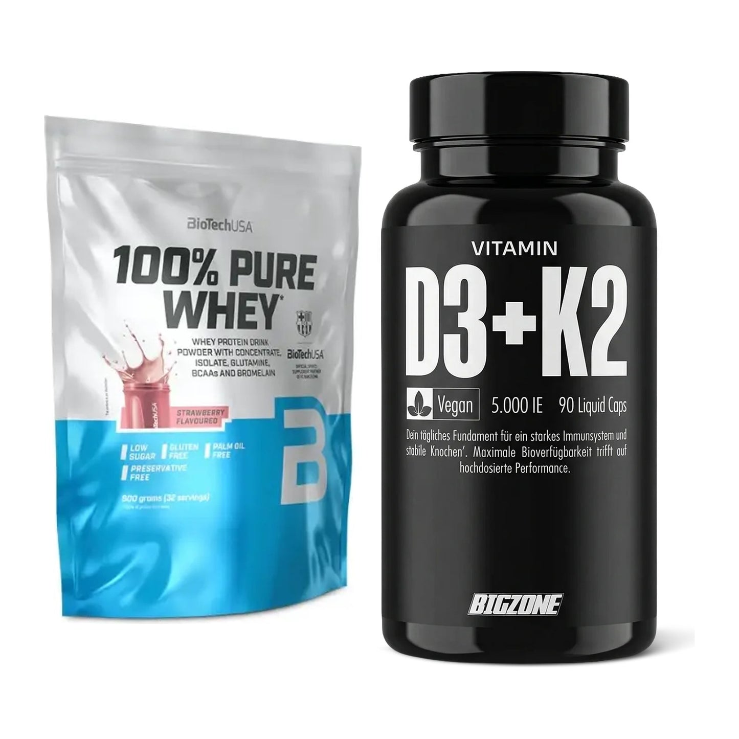 Basis-Set: BioTech 100% Pure Whey + Big Zone Vitamin D3 + K2 – alle enthaltenen Artikel