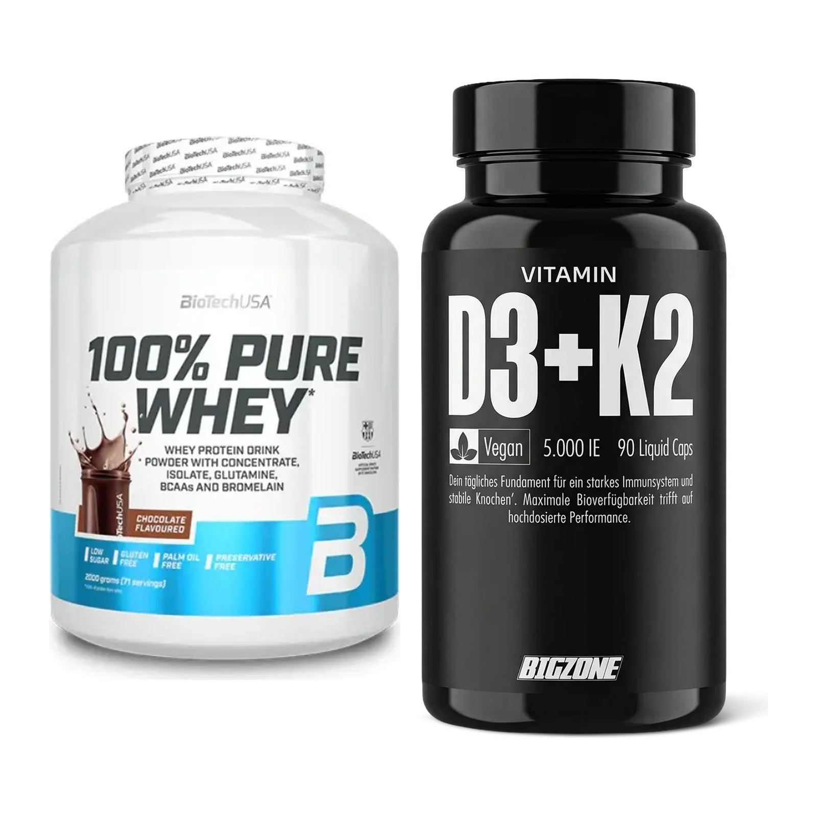 Basis-Set: BioTech 100% Pure Whey + Big Zone Vitamin D3 + K2 – alle enthaltenen Artikel