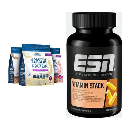 Basis-Set: Applied Nutrition 100% Casein + ESN Vitamin Stack – alle enthaltenen Artikel