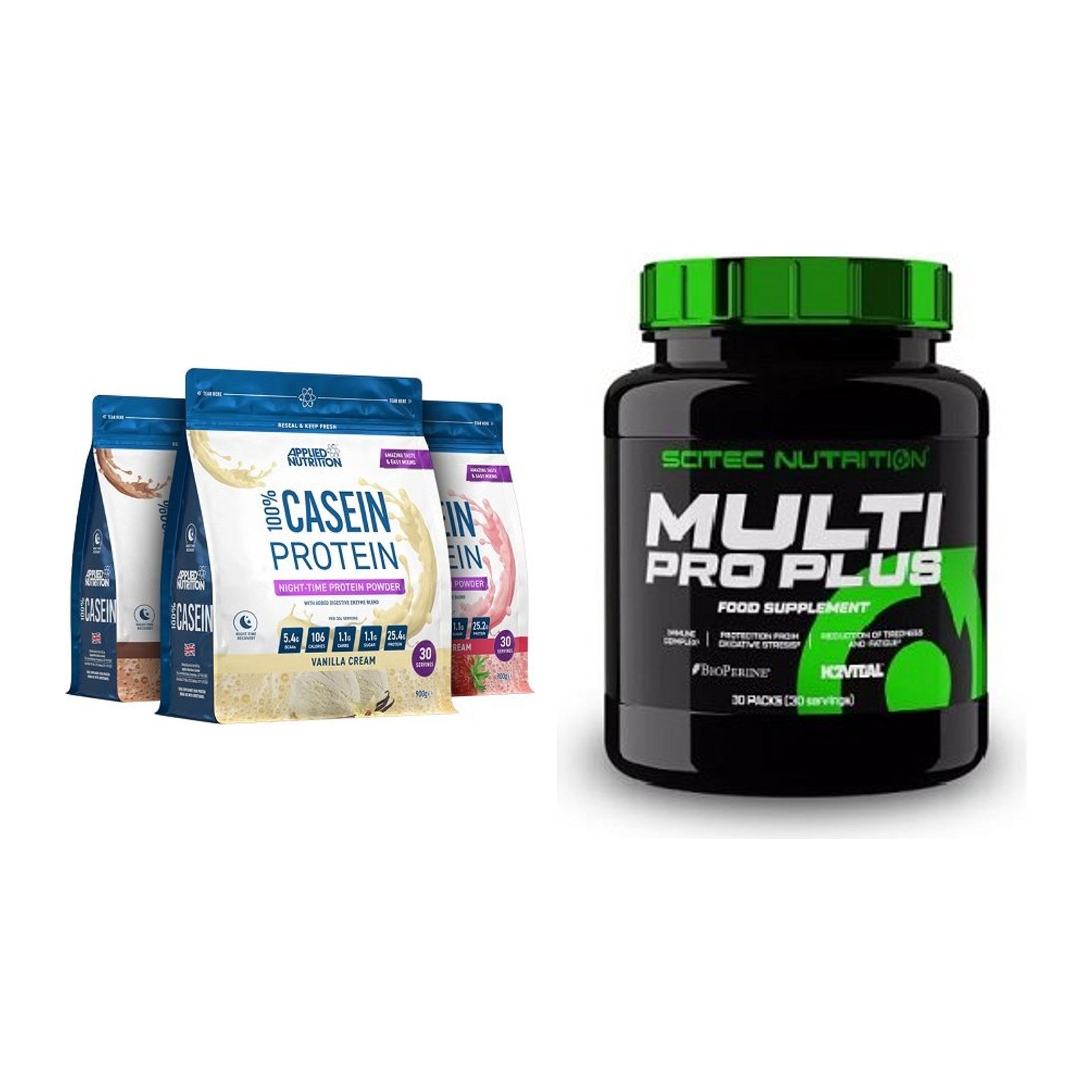 Basis-Set: Applied Nutrition 100% + Scitec Multi Pro Plus 30 – alle enthaltenen Artikel