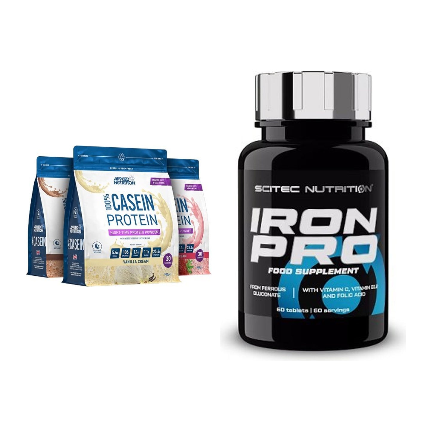Basis-Set: Applied Nutrition 100% Casein + Scitec Iron Pro – alle enthaltenen Artikel