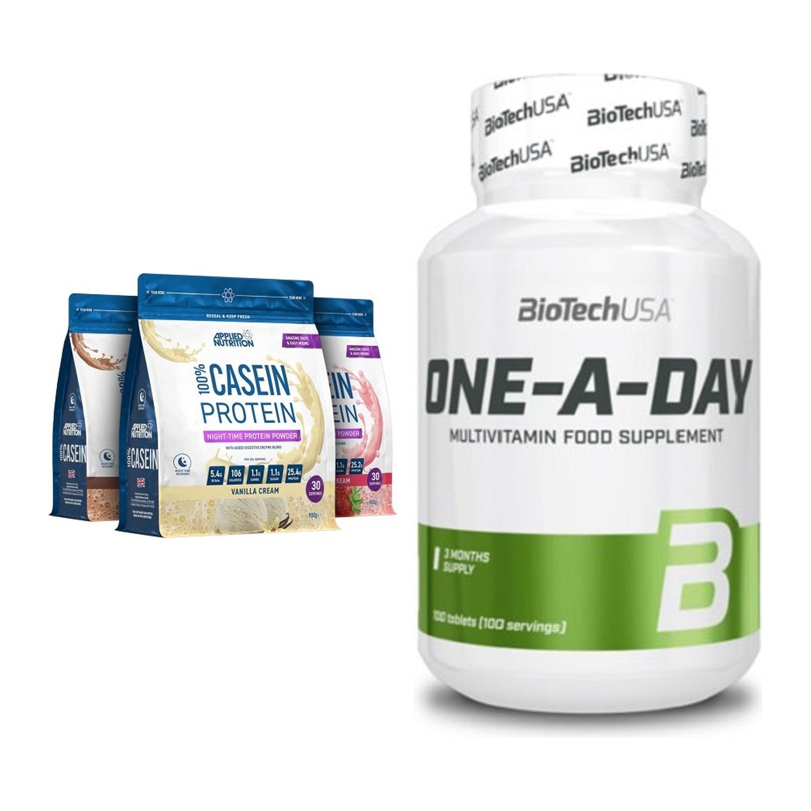 Basis-Set: Applied Nutrition 100% Casein + BioTech One A Day 100 Tabl. – alle enthaltenen Artikel