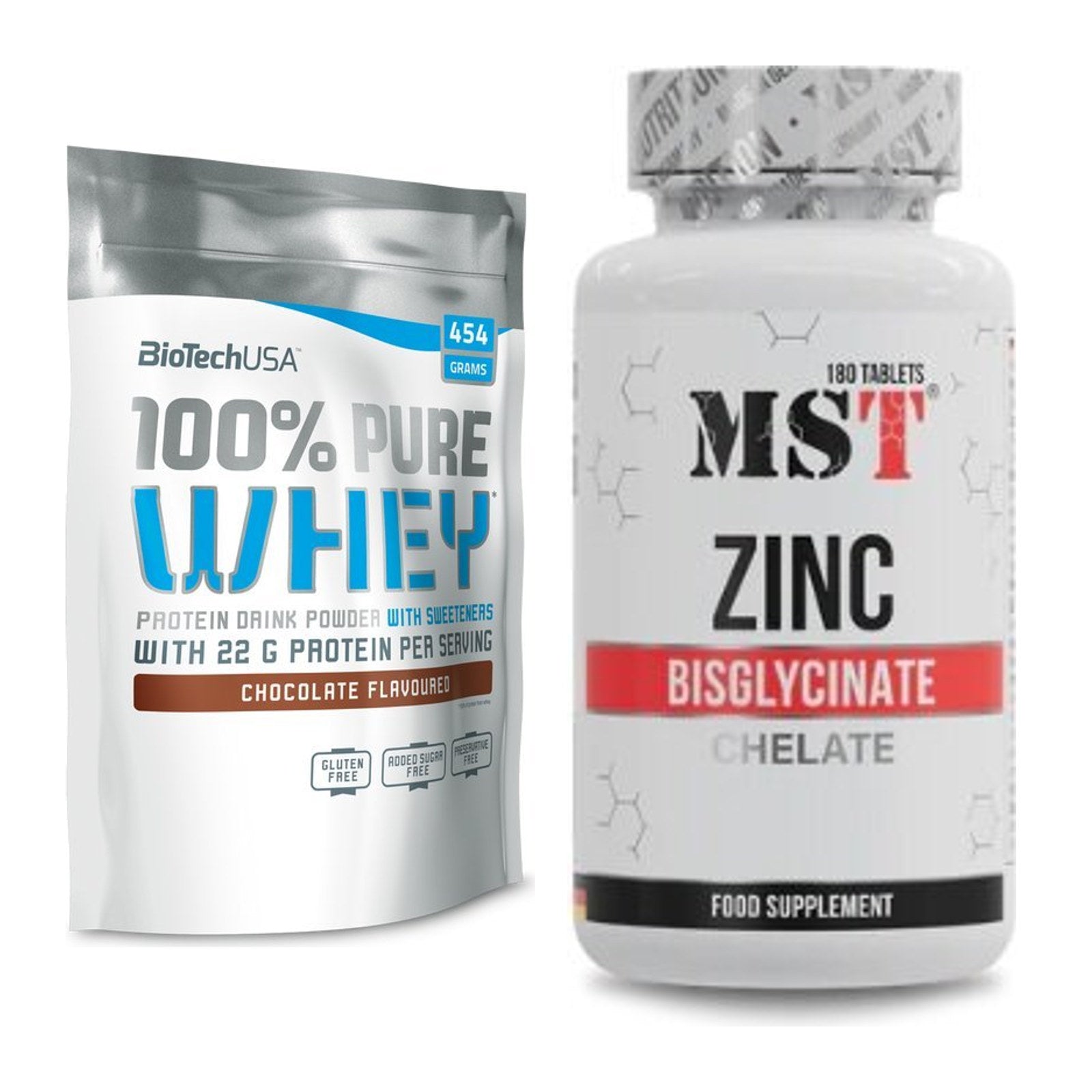 Basis-Set: BioTech 100% Pure Whey + MST Zinc Chelate Bisglycinate – alle enthaltenen Artikel
