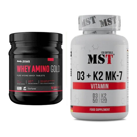 Basis-Set: Body Attack Whey Amino Gold + MST Vitamin D3 + K2 + MK-7 – alle enthaltenen Artikel