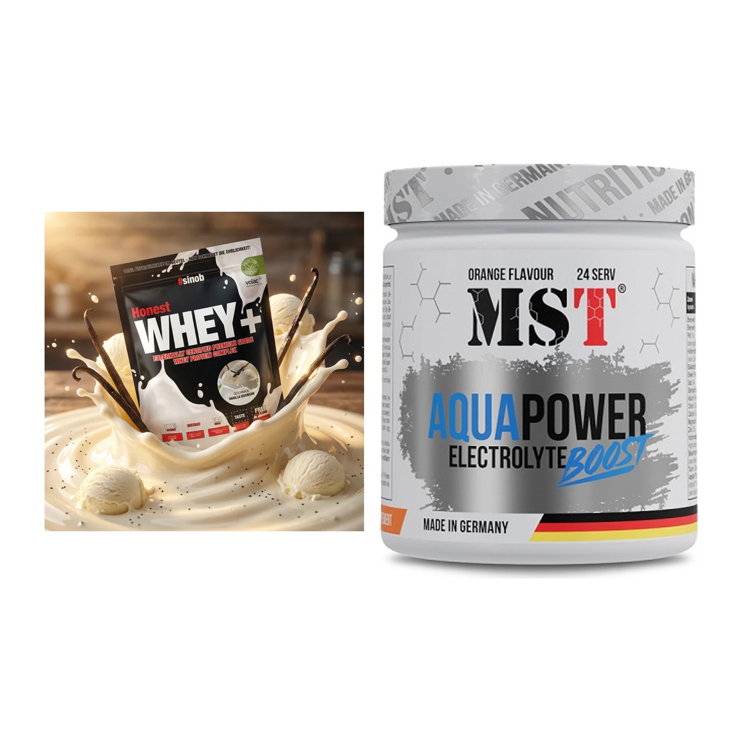 Basis-Set: Sinob Honest Whey+ + MST Aqua Power Electrolyte Boost – alle enthaltenen Artikel