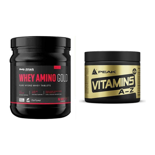 Basis-Set: Body Attack Whey Amino Gold + Peak Vitamin A-Z 180 Tabl. – alle enthaltenen Artikel