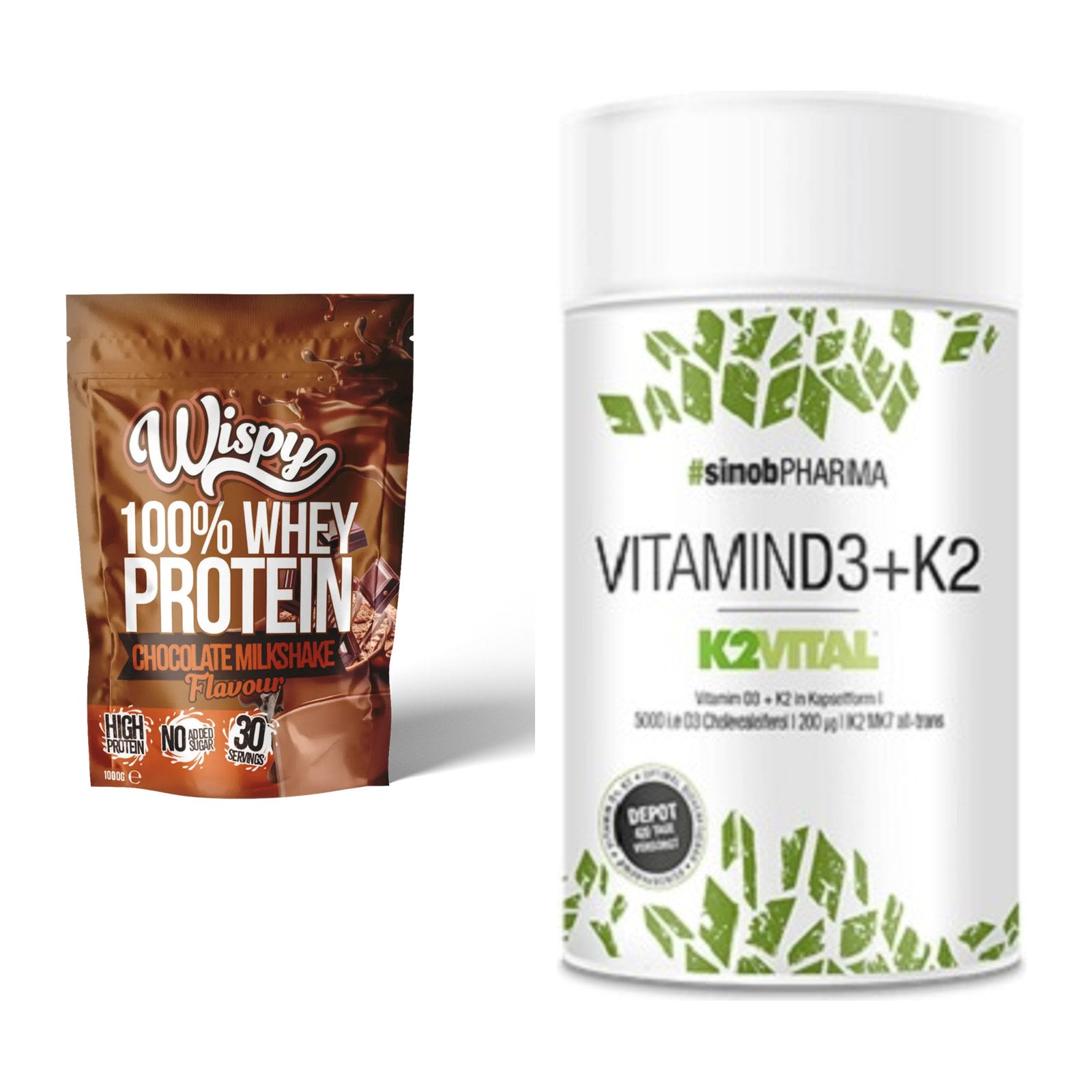 Basis-Set: Wispy Whey 100% + Sinob Vitamin D3 + K2 – alle enthaltenen Artikel