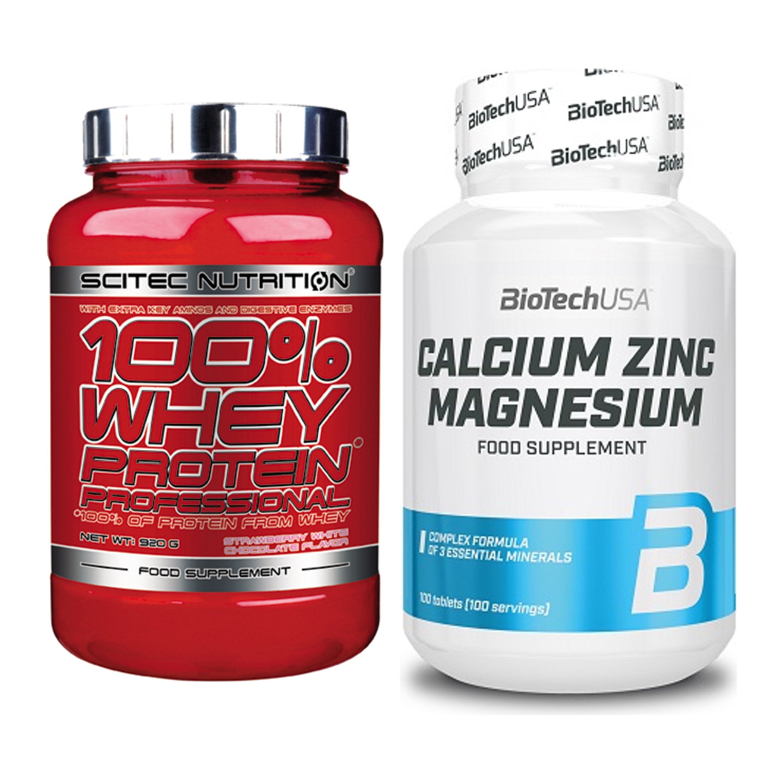 Basis-Set: Scitec 100% Whey + BioTech Calcium Zinc – alle enthaltenen Artikel